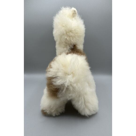 So SOFT Plush Alpaca Llama Animal Toy White & Brown Fluffy Real Alpaca Fur - Picture 4 of 7